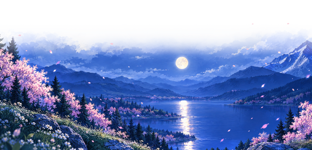 Moonlit cherry blossom valley